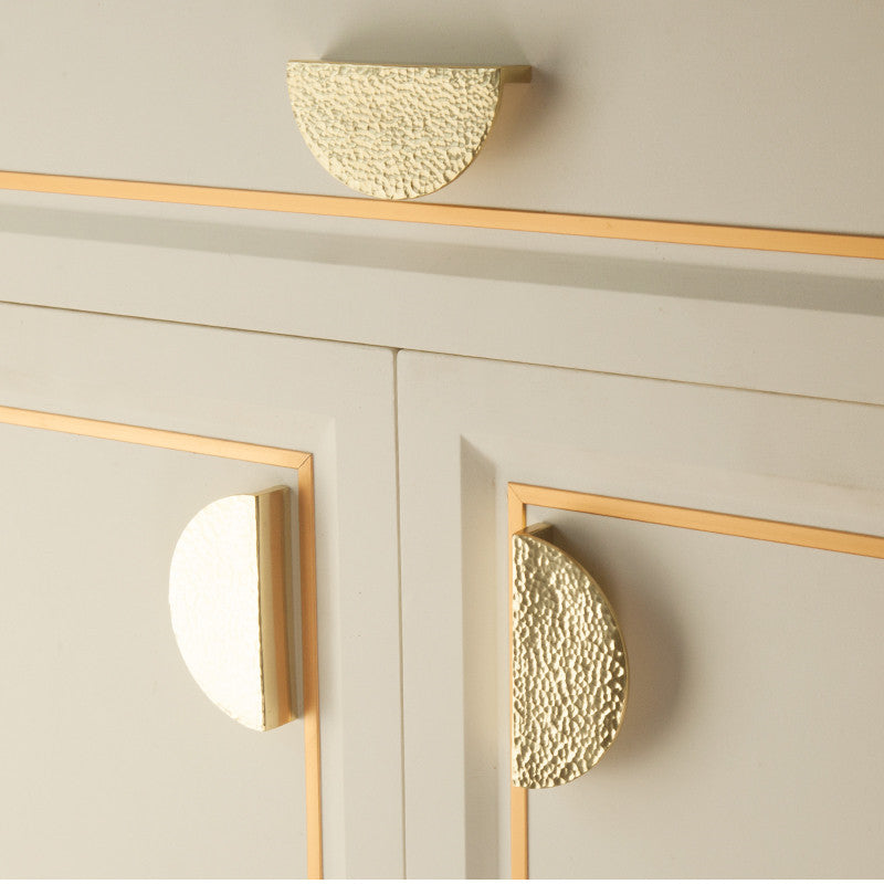 Gold Solid Brass Hammered Grain Semicircle Cabinet Knob Drawer Brass Half  Moon Pull