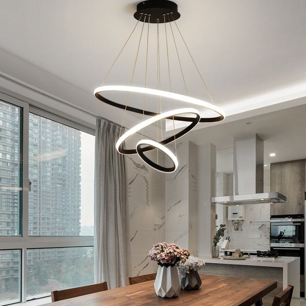 Modern Black Rings Circle Led Chandelier For Living Room, image size:1000x1000